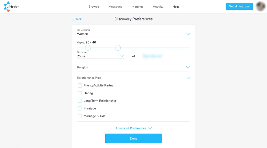 jdate search filters